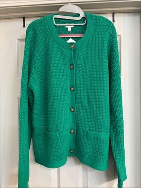 Women's Green Button-Front Textured Cardigan Sweater